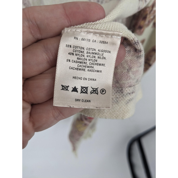 Guinevere Cardigan Women M Ivory Red Cashmere Paisley Boho Fringe Drape Sweater - Picture 7 of 9